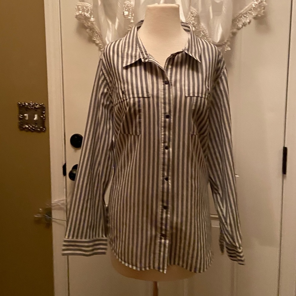 Cato Grey and White Striped Blouse Size 22/24 W
